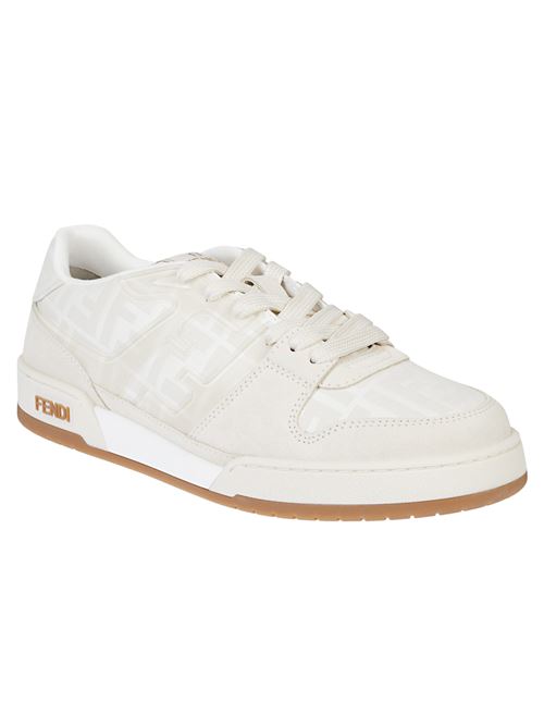 Sneaker color panna di FENDI caratterizzata da Jacquard FF con dettaglio in suede tono su tono, applicazione FF ai lati, suola in gomma e chiusura con stringhe. FENDI | 7E1688AQ6IF1NJ3