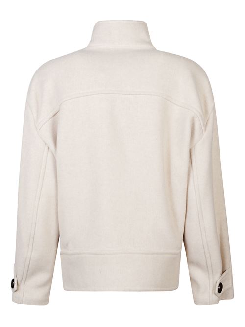 Cappotto corto beige di MARANT caratterizzato da collo alto, linguetta abbottonata, chiusura asimmetrica con bottoni alamaro e tasche laterali. MARANT | 25AMA0267FBB1D03I23EC