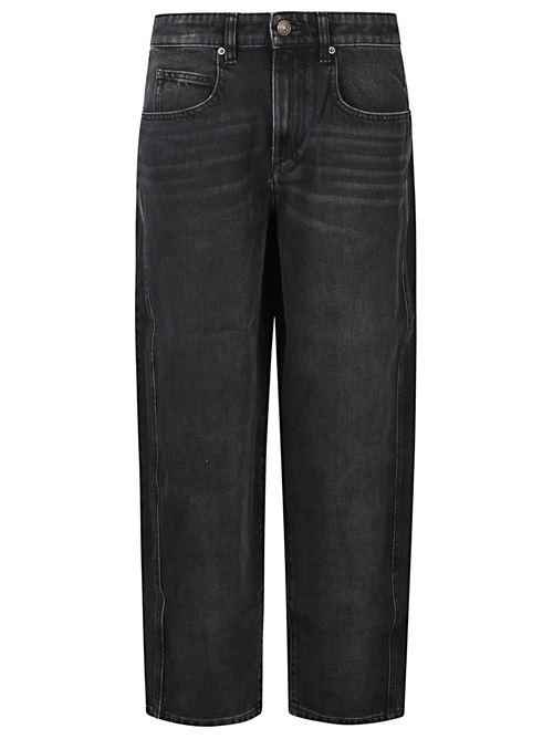 Jeans nero di MARANT caratterizzati da chiusura nascosta con patta e bottone, passanti per cintura, toppa con logo sul retro e classiche cinque tasche. MARANT | 25APA0584FAC3H01I02FK