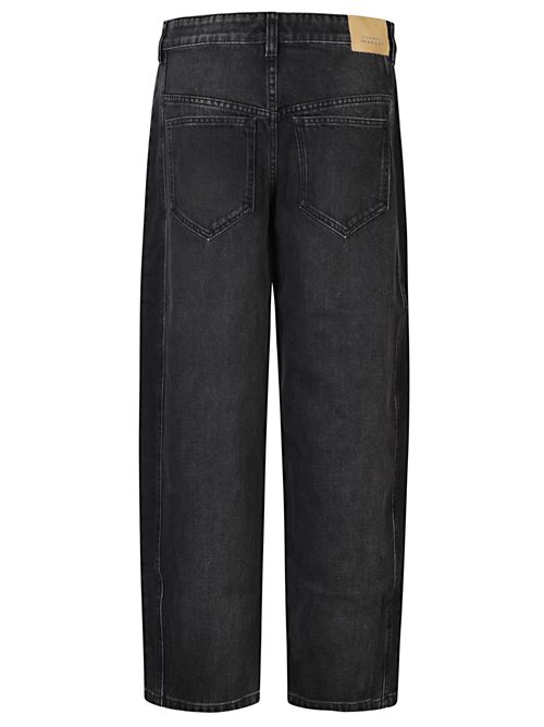 Jeans nero di MARANT caratterizzati da chiusura nascosta con patta e bottone, passanti per cintura, toppa con logo sul retro e classiche cinque tasche. MARANT | 25APA0584FAC3H01I02FK