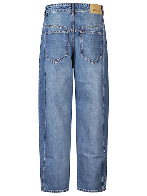 Jeans denim di MARANT caratterizzati da chiusura nascosta con patta e bottone, passanti per cintura, toppa con logo sul retro e classiche cinque tasche. MARANT | 25APA0584FAC3H01I30BU
