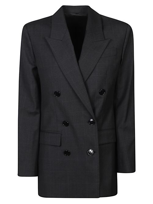 Giacca nera di MARANT caratterizzata dal design a doppiopetto, maniche lunghe, motivo a quadri e chiusura a bottoni. MARANT | 25AVE0538FBB1F01I02AN